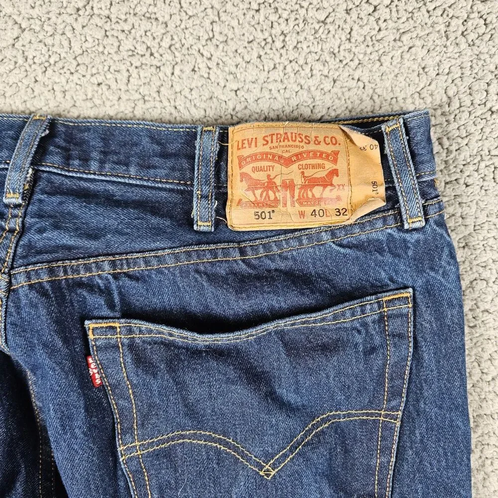 Levis 501 Jeans Mens 38x29 Blue Original Fit Straight Buttonfly Rigid Workwear